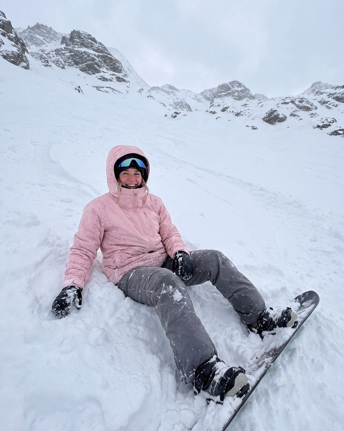 Pink Catshift jacket wet in deep powder with the cheetah print showing